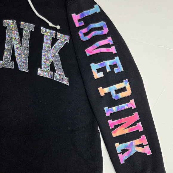 Victoria's Secret PINK Watercolor Hoodie Y2k Bling Sequin Love Streetwear Small - Picture 4 of 13